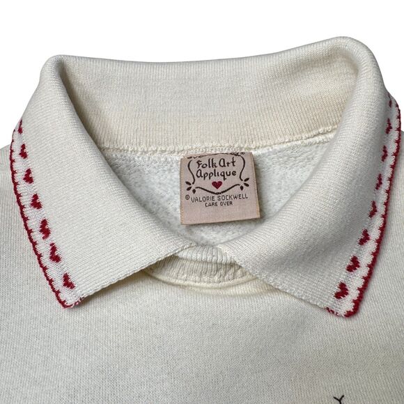 Valerie Sockwell Folk Art Christmas Cream Shirt Womens Small Embroidered Vintage - Picture 10 of 14